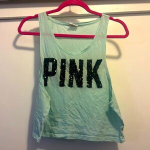 Black Sequin Victorias Secret PINK tank top light blue lightly used.